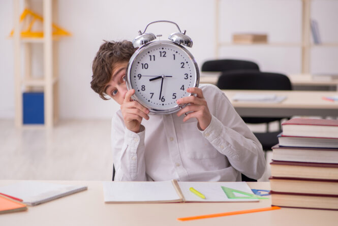 Male pupil in time management concept Mastering Time Management in Middle School