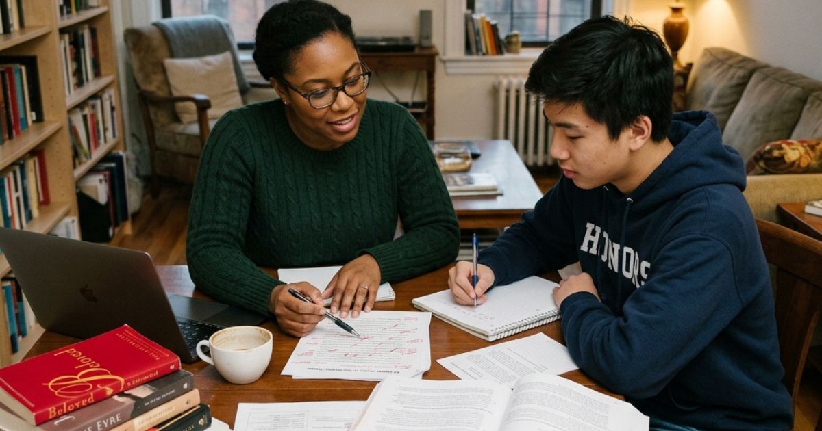 manhattan-nyc-ela-tutors-3 An ELA Tutor helping a student with writing
